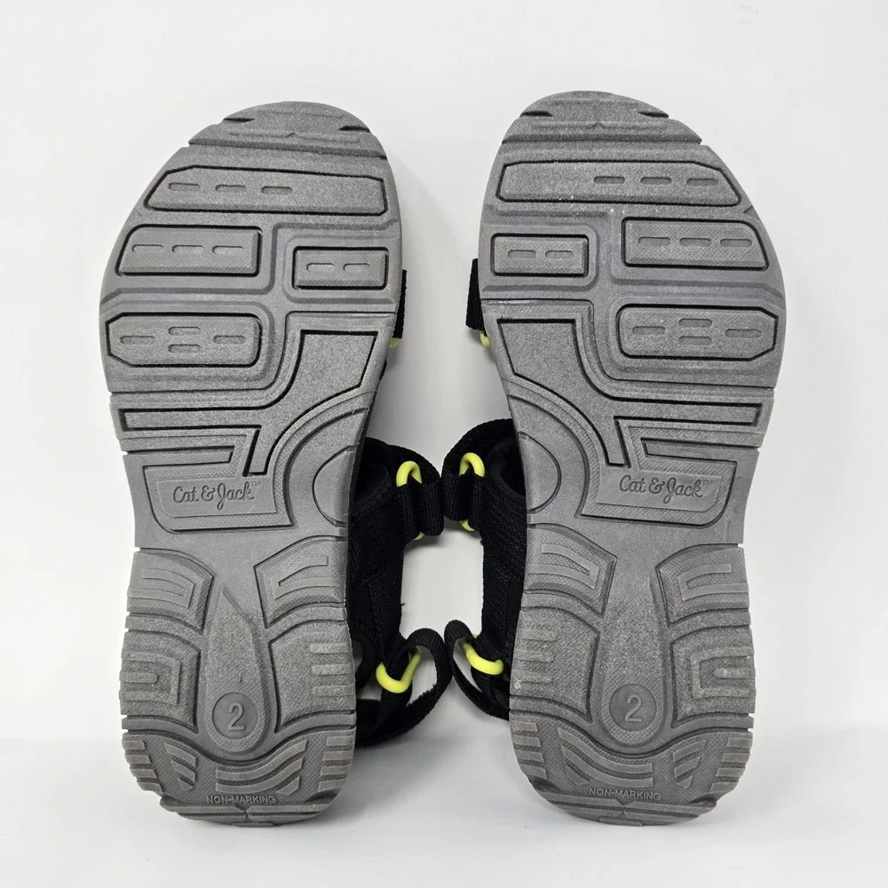 Cat & Jack Boys Black Lime Green Athletic Strappy Sandals Size 2 077043556